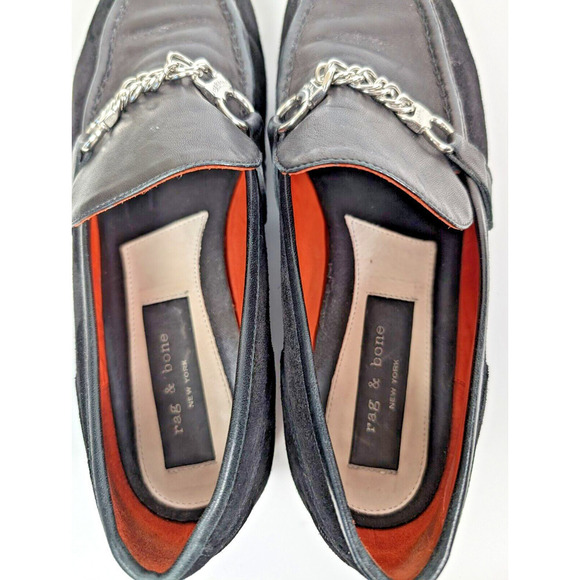 Rag & Bone Cooper Loafer Black Leather Suede Size EU 39.5 US 9.5 Chain Detail - Picture 8 of 13